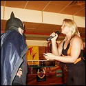 At AWF's Trick OR Treat show, Phoenix chats with Batman.