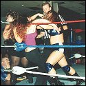 The Diva gets mauled in the corner by Lexie Fyfe and her partner, Mighty Heidi.