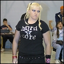 A rather disturbed Hailey Hatred heads for the ring.