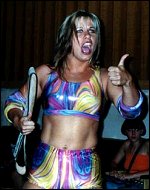 One of Lexie's trademarks is her wild, psychedelic wrestling gear.