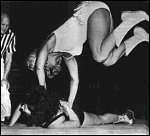 Penny Banner was a tough competitor. Just ask Tammy Jones who's about to feel a double-kneedrop! Penny Banner was a tough competitor. Just ask Tammy Jones who's about to feel a double-kneedrop!