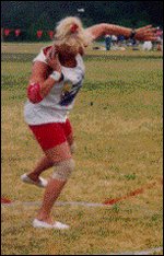 Ms. Banner is still active in athletics and participates in Senior Olympic Games competition. She's competing here in the shot put event. Ms. Banner is still active in athletics and participates in Senior Olympic Games competition. She's competing here in the shot put event.