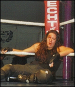 Wesna is not afraid to mix it up. Here she sits in the corner bloodied and bruised after a particularly brutal match.