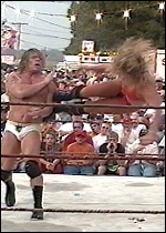 Lady V. takes to the air and nails Rayz with a big dropkick.