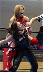 Melissa is brutally choked and stretched in the ropes as she takes a beating from a Japanese opponent during her Arsion tour of Japan.