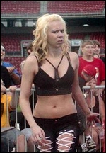 Krystal doesn't look too happy about the jeers she's hearing from those ringside fans.